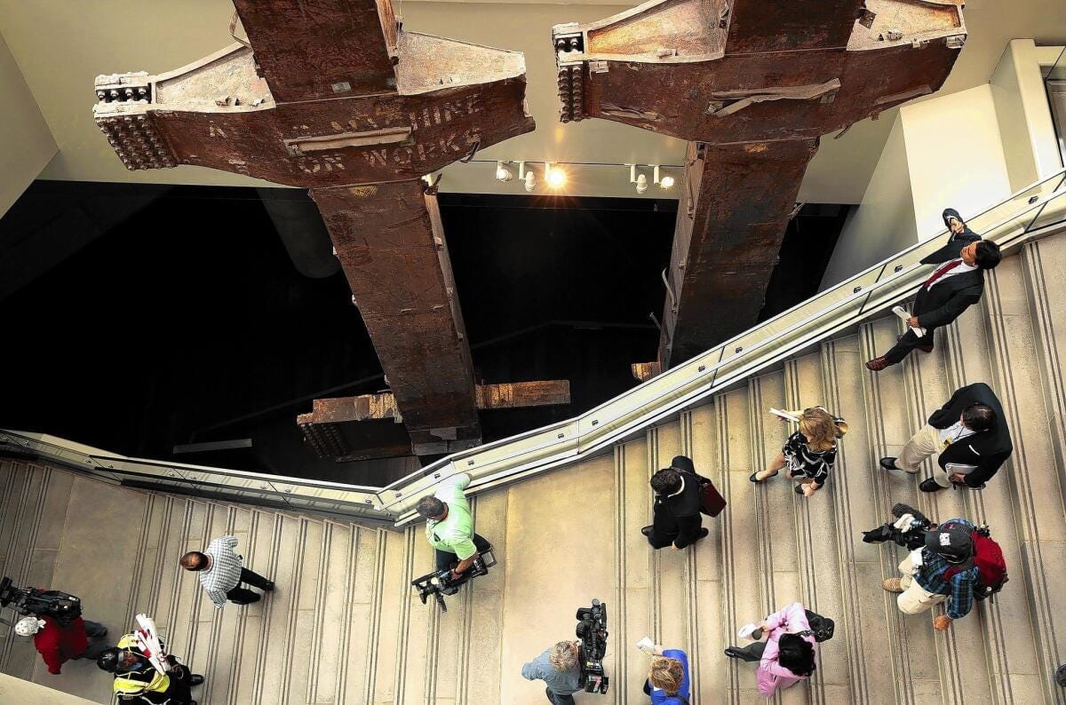 Steel "tridents" once formed part of the exterior structure of the north tower at 1 World Trade Center. They are now part of the 9/11 Memorial Museum, which is set to be dedicated and on May 21 will open to the public. Steel "tridents" once formed part of the exterior structure of the north tower at 1 World Trade Center. They are now part of the 9/11 Memorial Museum, which is set to be dedicated and on May 21 will open to the public.