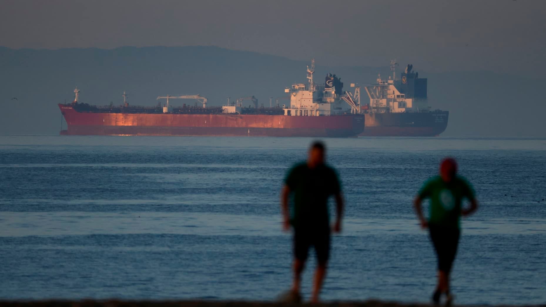 SEAL BEACH, CALIFORNIA - MARCH 17:  Oil tankers sit anchored off the coast of Seal Beach on March 17, 2026 in Seal Beach, California. Using emergency powers, the Trump administration has ordered oil and gas company Sable Offshore Corp. to resume offshore oil production off California’s coast to boost domestic supply as oil prices rise amid the war with Iran. (Photo by Justin Sullivan/Getty Images)